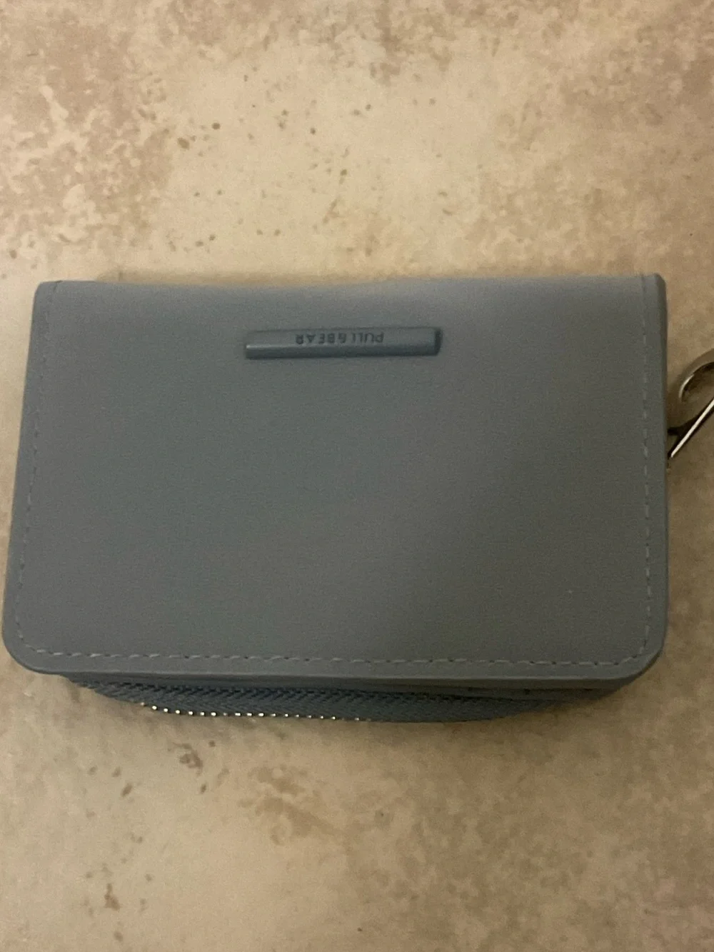 NWOT Pull&Bear gray zippered wallet, faux leather, logo plaque